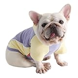 ISUPY 犬服 Tシャツ 秋冬 フレンチブルドッグ ペット服 コート 可愛い ドックウェア パーカー フード付き 保温 防寒 柔らかい 暖かい 小中型犬 洋服 人気 ファッション おしゃれ 脱毛保護 お散歩 お出かけ (M,パープル＆イエロー)