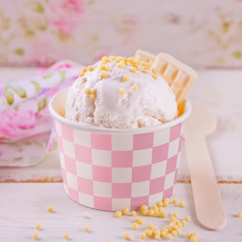 Image of Zopeal 50 Count Pink Checkered Ice Cream Cups Disposable Dessert Bowls | 9 oz, Race Car Paper Ice Cream Bowls, Birthday Party Supplies, Snack Cups Sundae Picnic Yogurt Bowls for Food