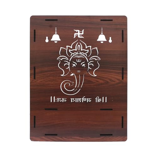 Image of Olive Tree Ethnic Wooden Pooja Mandir for Home Handcrafted Puja Stand | Wall Mounted with LED Spot Light | Mandapam, Pooja Ghar, Temple Office Decor - Walnut Size 12X12X16 Inch 1003