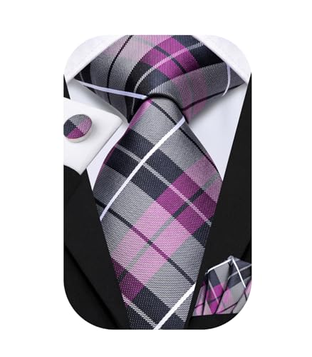Image of Dubulle Mens Tie Set Solid Paisley Silk Striped Necktie for Men with Cufflinks Tie and Pocket Square