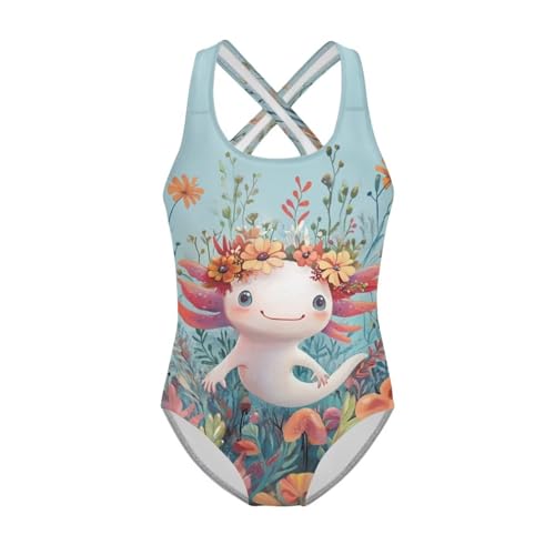 Image of WELLFLYHOM Girls' One Piece Swimsuit for Age 5-14 Cross Back Full Coverage Swimwear Sleeveless Bathing Suits
