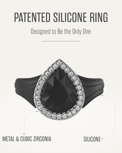 Rinfit Womens Silicone Wedding Ring - Anniversary Ring Women - Promise Rings for Her with Pear Metal Frame & Cubic Zirconia Stones - Patented Design2