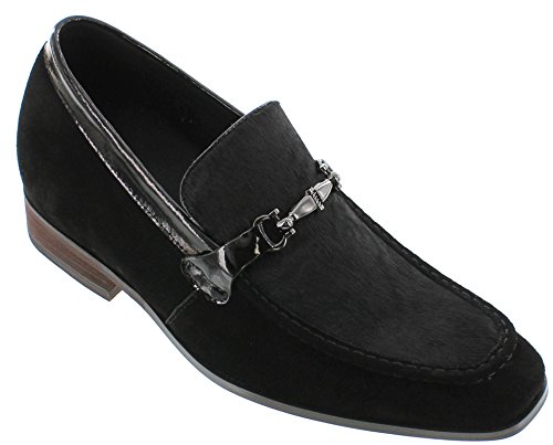 Calto Men's Invisible Height Increasing Elevator Dress Shoes - Nubuck Black Leather Slip-On Formal Loafers With Premium Faux Leather Bottom Sole - 3 Inches Taller - G65031 - Size 8 D(M) Us #TOP1