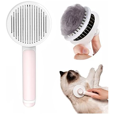 Pet Grooming Brush, Pet Hair Removal Comb, Dog Brush Cat Brush for shedding and grooming, Supple Stainless Steel Bristles Quick Removes Loose Undercoat, Suitable for Most Cats Dogs Furry Pets (pink 2) Cover