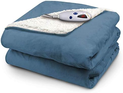 Pure Warmth Heated Electric Throw Blanket Denim Mink with Natural Sherpa