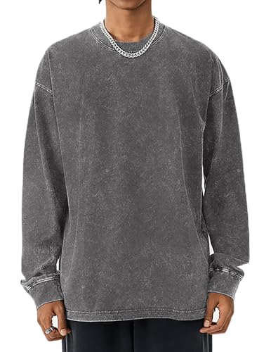 Oversized Tshirts for Women Heavy Cotton Acid Wash Vintage Unisex Long Sleeve Casual Loose Solid Basic Tee Tops2