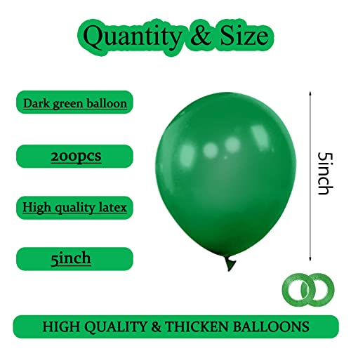 Image of 200pcs Dark Green Balloons 5 Inch, Small Mini Latex Balloons for Party Birthday Baby Shower Anniversary Festival Arch Garland Decoration