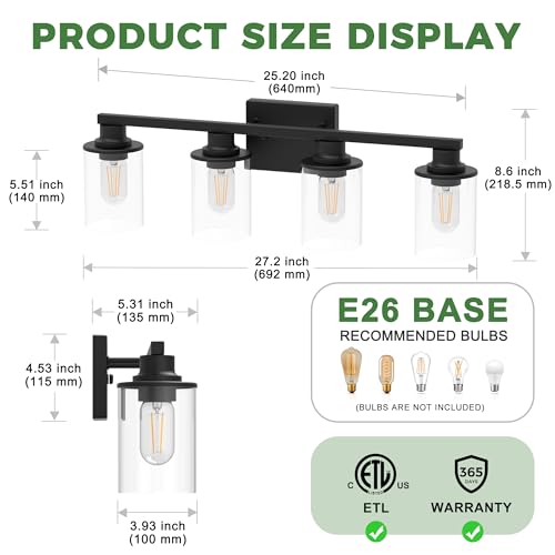 Image of DORESshop Bathroom Light Fixtures Over Mirror, Modern Vanity Light Black