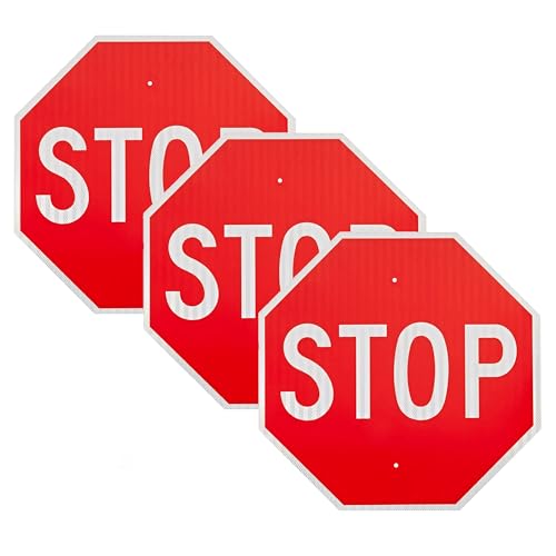 OLANZU 3 Pack Large Stop Sign 30 x 30 Inches - High Intensity Prismatic Aluminum - UV Protected and Weather Resistant - Honeycomb Reflective Stop Signs Traffic,2 Pre-drilled Holes