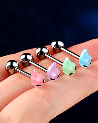 Melighting 4Pcs Tongue Rings 14G Tongue Piercing Jewelry Glow In The Dark Teardrop Tongue Jewelry Stainless Steel Tongue Bars For Women Body Piercing Jewelry #TOP3