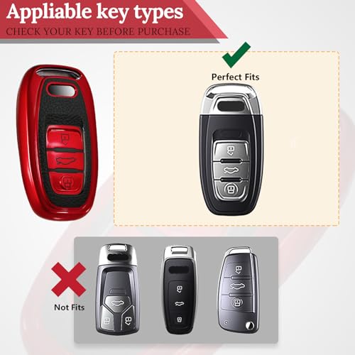 Image of Key Fob Cover for Audi, Leather-Style Keychain Tab Cover, Red