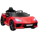 Qaba Electric Car, 12V Chevrolet Corvette Licensed Kids Car with Parent Remote Control, Suspension System, Headlight, Slow Start, Toddler Ride On Car for 3-6 Years, Red