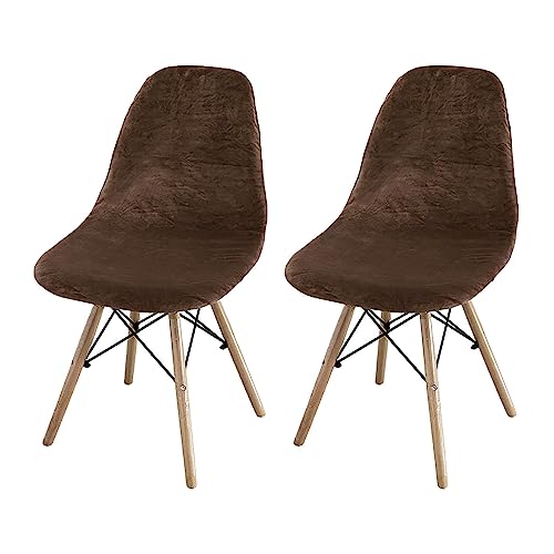 DOLIJA Velvet Shell Chair Cover Soft Stretch Dining Chair Covers Reusable Armless Chair Cover With Elastic Bottom For Dining Room Kitchen-brown-Set Of 2