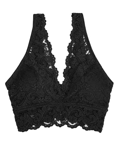 Smart & Sexy Women's Signature Lace Deep V Neck Wireless Bralettes For Women With Support, Black Hue M