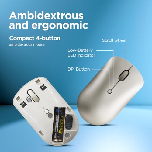 Image of Lenovo 540 USB-C Compact Wireless Mouse (2400 DPI Sensor, 2.4GHz Wireless Nano USB, 4-Button (Left Click, Right Click, Scroll Click, DPI)|Ambidextrous Design|3 Year Warranty | Sand), GY51D20873