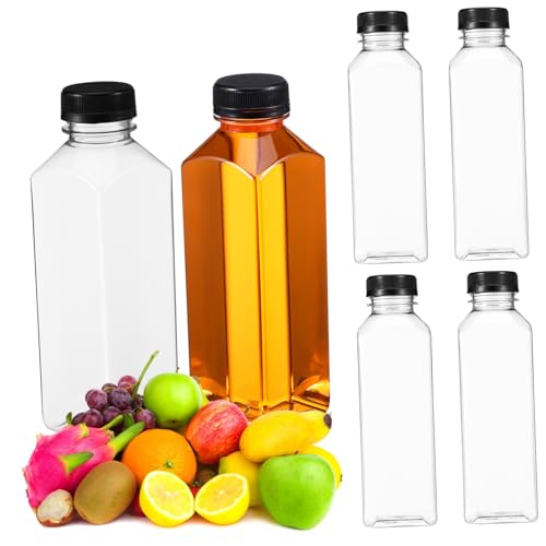 JECOMPRIS Square Juice Bottles Caps 500ml Reusable Plastic Bottles for Drinks Leakproof Milk Containers for Juice