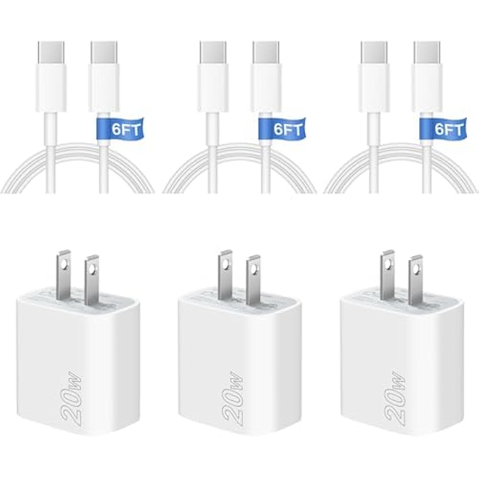 苹果MFi认证iPhone 16 15充电器三件套 USB C充电块及6英尺USB C线