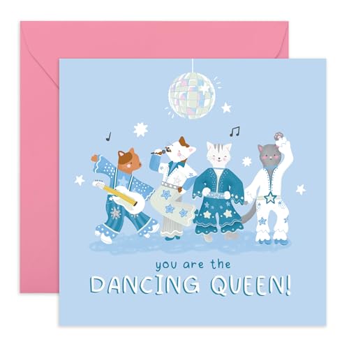 Birthday Card Disco Dance - 'You Are the Dancing Queen Abba Cats' - Gifts for Aunties, BFF, Besties, Sister, Cousin, Mum - Let's Dance - Comes with Fun Stickers