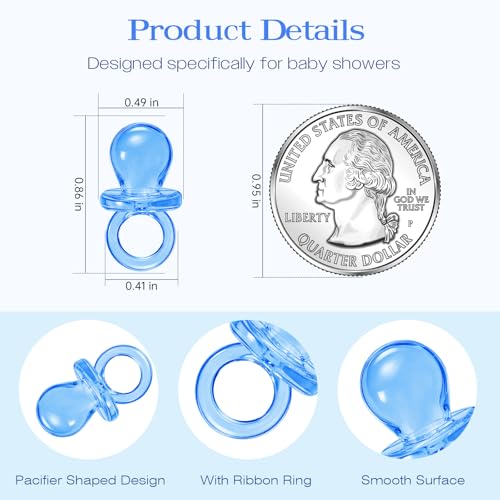 Image of 150 Mini Acrylic Pacifiers for Baby Shower Game, 0.86 Inch Bulk Chupones para Gender Reveal Party Favors Table Decoration (Blue)