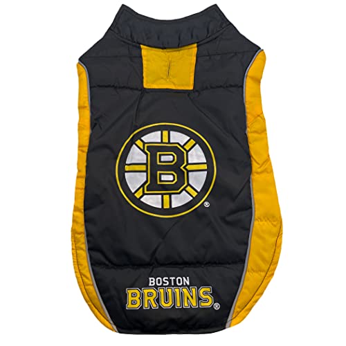 Pets First NHL Boston Bruins Puffer Vest for Dogs & Cats, Size Medium. Warm, Cozy, and Waterproof Dog Coat, for Small and Large Dogs/Cats. Best NHL Licensed PET Warming Sports Jacket