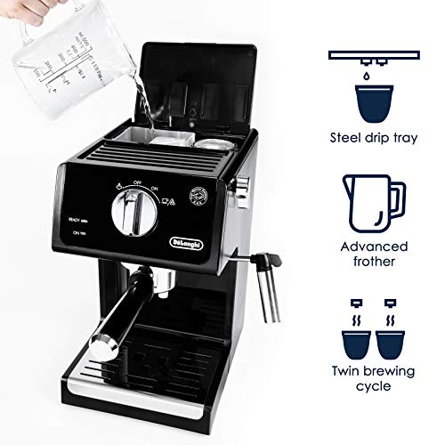 De'Longhi ECP3120 15 Bar Espresso Machine with Advanced Cappuccino System, 9.6 x 7.2 x 11.9 inches, Black/Stainless Steel by De'Longhi - Image 2