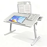 WSKLY(ワスクリ) ベッド デスク ラップデスク 折りたたみテーブル ちゃぶ台 大容量天板 角度 高さ調整 引き出し ブックスタンド付き 45kg荷重 軽量 勉強 食事 一人暮らしバリアストリップ付き (グレー)