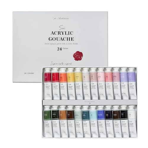 SUI Gouache Acrylic Gouache Paint Set | 24-Color Professional Set (20ml Tubes) | Acrylic Paint with Satin Finish, Professional Painting Kit