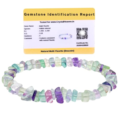 Image of Certified Multi Fluorite Bracelet for Women Men with Healing Crystal and Reiki Stone - Beautiful Gemstone Beaded Bracelet for Balance, Harmony & Positive Energy (Chips Stone Beads)