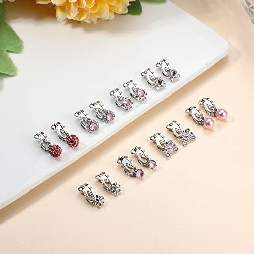 CASSIECA 8 Pairs Clip On Earrings for Girls Children Cute CZ Ear Clips Set Butterfly Flower Star Earrings for Kids Cute Tiny Non Piercing Jewellery Accessories for Children