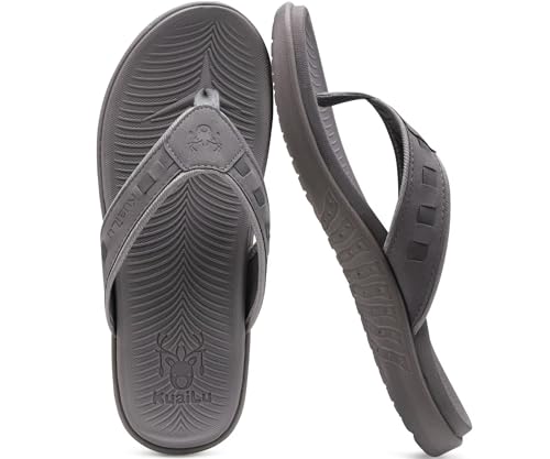 Image of KuaiLu Mens Sport Flip Flops Comfort Orthotic Thong Sandals with Plantar Fasciitis Arch Support Outdoor Summer Beach Size 7~15