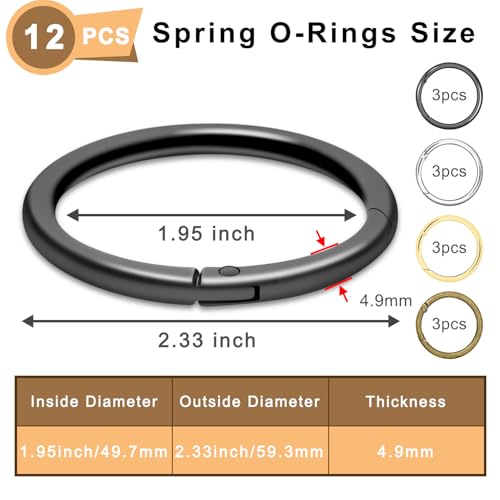 Image of CooBigo 12Pack 2 inch inch Large Round Carabiner Clips, Metal Spring O Rings for Organizer Key Rings, Paracord Keychain Lanyard, Pet Chains, Purse Hardware, Key Snap Hooks DIY Accessory (Assorted)