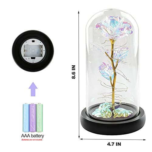 Exptolii Mothers Day Rose Gift For Her, Colorful Led Artificial Rose Flower In Glass Dome For Mom, Wife, Girlfriend, Christmas, Brithday, Anniversary, Thanksgiving Day, Valentine's Day #TOP2