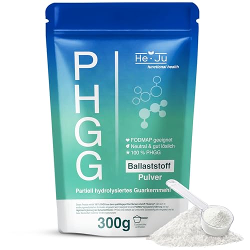 He-Ju PHGG Ballaststoff Pulver (Fibalance) 300 g FODMAP Ballaststoffe 60 Portionen 100% PHGG Pulver mit 1 g Dosierlöffel Neutral & gut löslich Laborgeprüft