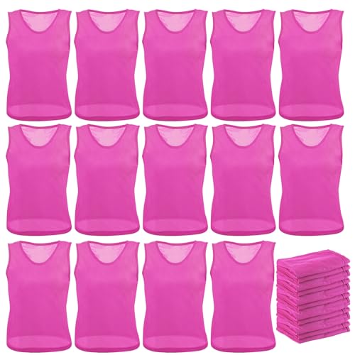 Newcotte 24 Pcs Pinnies Scrimmage Vests Team Practice Jersey Nylon Mesh Pennies for Soccer Basketball Sports (Rose Red,Adult, L)