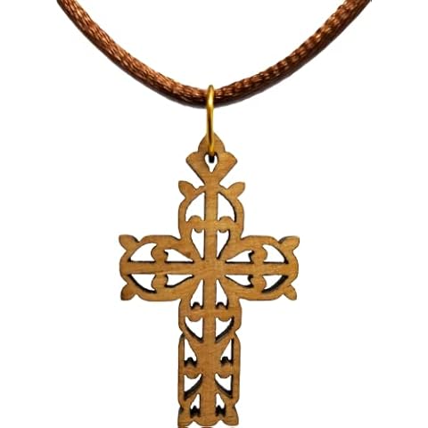 Logos Trading Post Filigree Cross, Wooden Cross Necklace for Men & Women, Certified Holy Land Olive Wood Orthodox Pendant Necklace from Bethlehem Israel, Christian & Catholic Religious Keepsake Gift Cover