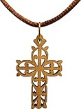 Logos Trading Post Filigree Cross, Wooden Cross Necklace for Men & Women, Certified Holy Land Olive Wood Orthodox Pendant Necklace from Bethlehem Israel, Christian & Catholic Religious Keepsake Gift