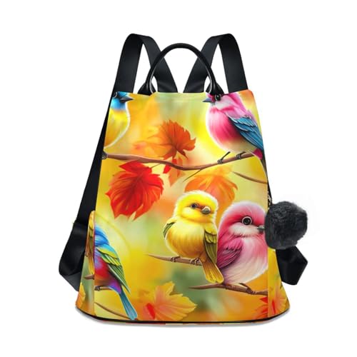 Sac à dos femme oiseaux orange à fermeture éclair grand compartiment mode