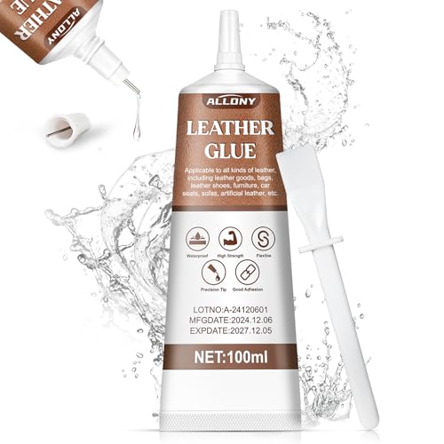 Allony 100ml Pegamento Cuero, Pegamento de Cuero Adhesivo, Pegamento Textil, Transparencia Resistente al Agua, Aplicable la Reparación de Sofá, Piel Sintética, Chaqueta, Cartera, Cinturón y Zapatos