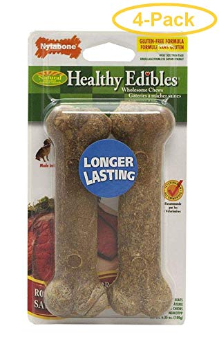 Nylabone(4 Pack) Healthy Edibles Dog Chew Treat Bones for Wolf/Medium Size Dogs (Roast Beef)