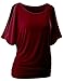 Produktbild DoubleYI Damen Oberteil Festlich Rundhals Fledermaus T-Shirt Sommer Crewneck Kalte Schulter Batwing Kurzarm Top (3XL, WD)