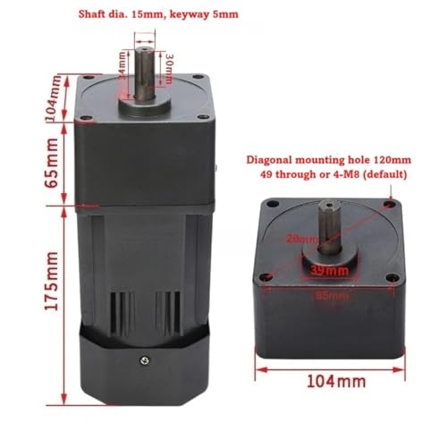AC Gear Motor, 250W Single Phase Electric Motor, with Speed Controller, Gear Box, 110V Reversible Geared Motor, Variable Speed 0-68RPM, High Torque 29N.m, Reduction Ratio 1:20 - Thumbnail 6