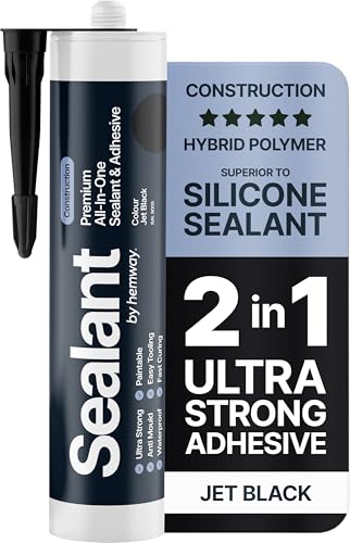 Jet Black Construction Sealant & Adhesive All-in-One Hybrid Polymer | Superior to Silicone Sealant | Waterproof, Odourless, Anti-Mould, Paintable | Kitchen Bathroom Outdoor - 300 ml 1 Pack