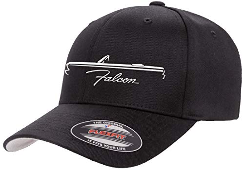 1964 1965 Ford Falcon Convertible Outline Design Flexfit 6277 Athletic Baseball Fitted Hat Cap Black L/XL