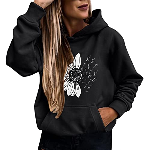 OverDose Boutique Damen Casual Hoodies Langarm Solide Leichte Pullover Tops Lose Sweatshirt mit Tasche Pullover Damen Herbst Winter Sexy Cover