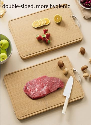 Tabla de cortar de bambú reversible para evitar derrames de jugos con mango de 3 cm 5
