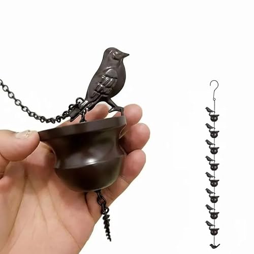 Metal Bird Rain Chain for Gutters - Decorative Water Gutter Rain Chain, Rust-Resistant Rain Chains for Outside Garden Decoration & Outdoor Patio Decor, Hanging Rain Catcher with Hook (8 Birds 100 cm)