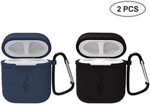 SmartElite AirPods Case, Full Protective Silicone Skin Case for Apple AirPods, Shock-proof & Anti-scratch Cover with Detachable Steel Hook for Apple Airpods Charging Case (2pcs)
