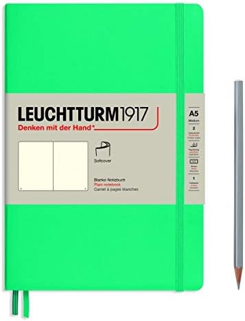 LEUCHTTURM1917 - Notebook Softcover Medium A5-123 Numbered Pages for Writing and Journaling (Plain, Emerald)