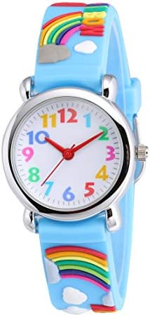 Jewtme Cute Toddler Children Kids Watches Ages 3-12 Years Old Analog Time Teacher 3D Silicone Band Cartoon Watch for Little Girls Boys (Rainbow-Blue)