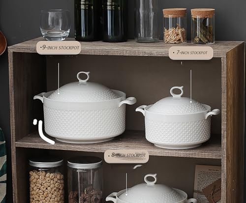 GFHVDC Soup Serving Tureen with Lid and Ladle Set,Double-Ear Covered Tureen Classic Serving Bowl for Soups Porcelain Serving Soup Bowls for Restaurant Home Kitchen Decoration,6.5QT